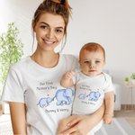 Personalized Our First Mother’s Day Elephant Baby Onesie and Mommy Matching T-Shirt with Names Gift for Baby New Mom