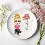 Personalized Cute Cartoon Character Ceramic Ring Dish Jewelry Tray with Birth Flower and Name Birthday Bridesmaid Gift for Women Girls