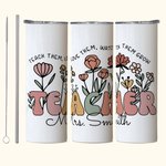 Gobelet personnalisé Spring Boho Wildflowers 20oz Name Skinny Tumbler avec paille et brosse Cadeau d'appréciation pour professeur