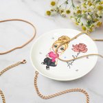Personalized Cute Cartoon Character Ceramic Ring Dish Jewelry Tray with Birth Flower and Name Birthday Bridesmaid Gift for Women Girls