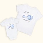Personalized Our First Mother’s Day Elephant Baby Onesie and Mommy Matching T-Shirt with Names Gift for Baby New Mom