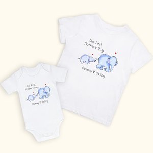 Día de la madre personalizado Nuestro primer elefante Camiseta a juego para bebé y mamá con nombres Regalo para bebé Nueva mamá