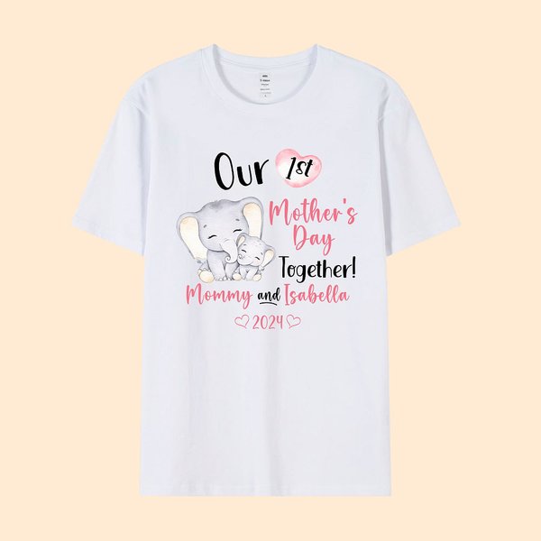 Personalised Cute Elephant Our 1st Mother's Day Together T-shirt Baby Onesie with Name Gift for New Mom Baby