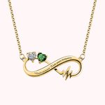 Collier Infini Personnalisé avec Gravure Collier avec Rythme Cardiaque et Pierres de Naissance Cadeau d'Anniversaire pour Elle