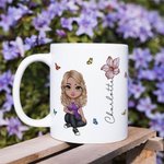 Mug Céramique Personnalisé avec Dessin Femme Fille Fleur de Naissancs et Nom Cadeau Anniversaire Fête des Mères pour Femme Fille