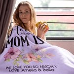 Personalized Home Is Where Mom Is Birth Flower Soft Blanket with Text Mother's Day Birthday Gift for Mom