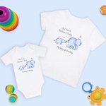 Personalized Our First Mother’s Day Elephant Baby Onesie and Mommy Matching T-Shirt with Names Gift for Baby New Mom