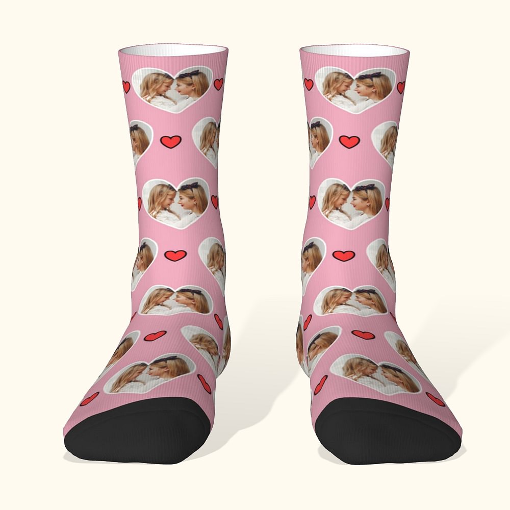 Chaussettes Personnalisées Multicolore Photo Coeur Anniversaire Fête des Mères Cadeau pour Mère Grand-mère
