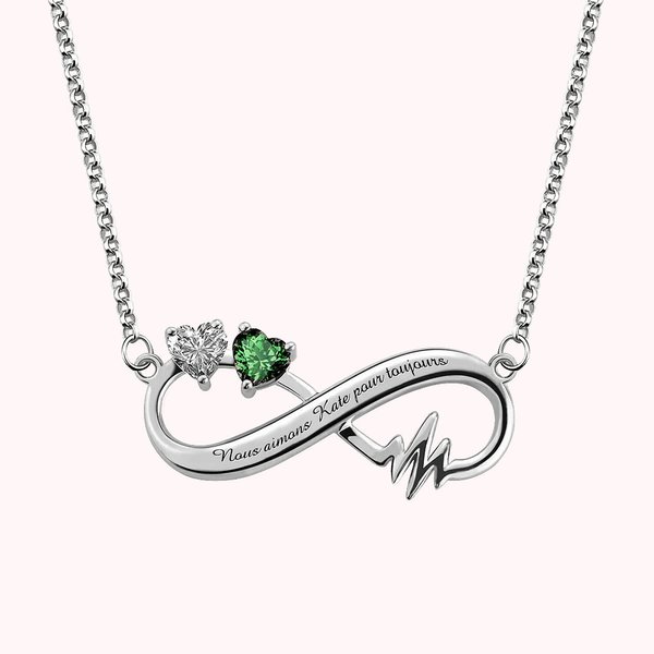 Collier Infini Personnalisé avec Gravure Collier avec Rythme Cardiaque et Pierres de Naissance Cadeau d'Anniversaire pour Elle