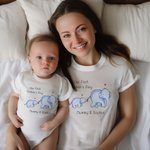 Personalized Our First Mother’s Day Elephant Baby Onesie and Mommy Matching T-Shirt with Names Gift for Baby New Mom