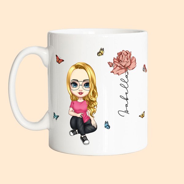 Mug Céramique Personnalisé avec Dessin Femme Fille Fleur de Naissancs et Nom Cadeau Anniversaire Fête des Mères pour Femme Fille