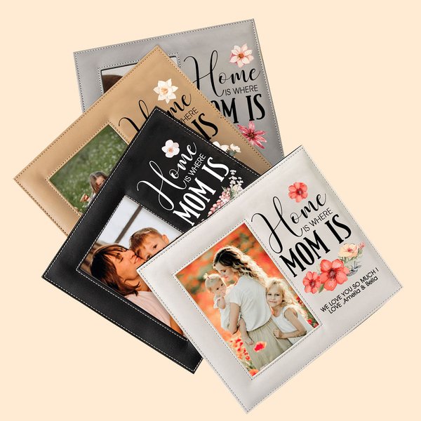 Henkilökohtainen koti on siellä, missä äiti on syntynyt kukka nahkainen valokuvakehys, jossa on taittuva jalusta ja ripustin Syntymäpäivä Äitienpäiväl