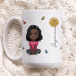 Mug Céramique Personnalisé avec Dessin Femme Fille Fleur de Naissancs et Nom Cadeau Anniversaire Fête des Mères pour Femme Fille