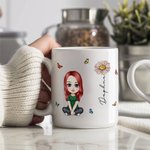 Mug Céramique Personnalisé avec Dessin Femme Fille Fleur de Naissancs et Nom Cadeau Anniversaire Fête des Mères pour Femme Fille