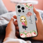 Personalizzato Carino Cartoon Personaggio Custodia per telefono con fiore di nascita e nome Festa della Mamma Regalo di compleanno per lei