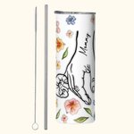 Personalisierte Aquarell Blumen 3D-Effekt Hand in Hand Namen Skinny Becher mit Strohhalm und Pinsel Mutter Geschenk für Mama Oma
