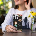 Personalizzato Carino Cartoon Personaggio Custodia per telefono con fiore di nascita e nome Festa della Mamma Regalo di compleanno per lei