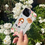 Personalizzato Carino Cartoon Personaggio Custodia per telefono con fiore di nascita e nome Festa della Mamma Regalo di compleanno per lei