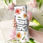 Personalisierte Aquarell Blumen 3D-Effekt Hand in Hand Namen Skinny Becher mit Strohhalm und Pinsel Mutter Geschenk für Mama Oma