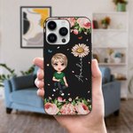 Personalizzato Carino Cartoon Personaggio Custodia per telefono con fiore di nascita e nome Festa della Mamma Regalo di compleanno per lei