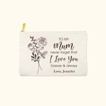 Personalised Birth Flower Bouquet Cotton Linen Cosmetic Bag with Text Mother's Day Birthday Gift for Her