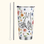 Personalised Watercolour Flowers 3D Effect Hand in Hand 20oz Tumbler with 1-9 Kid Names Straw and Brush Birthday Mother’s Day Gift for Her