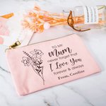 Personalised Birth Flower Bouquet Cotton Linen Cosmetic Bag with Text Mother's Day Birthday Gift for Her