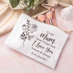Personalised Birth Flower Bouquet Cotton Linen Cosmetic Bag with Text Mother's Day Birthday Gift for Her