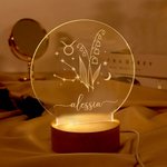 Personalisierte Geburt Blume Zodiac Name LED-Nachtlicht mit Holz Base Home Dekoration Valentinstag Geburtstag Geschenk für Paar oder Kind