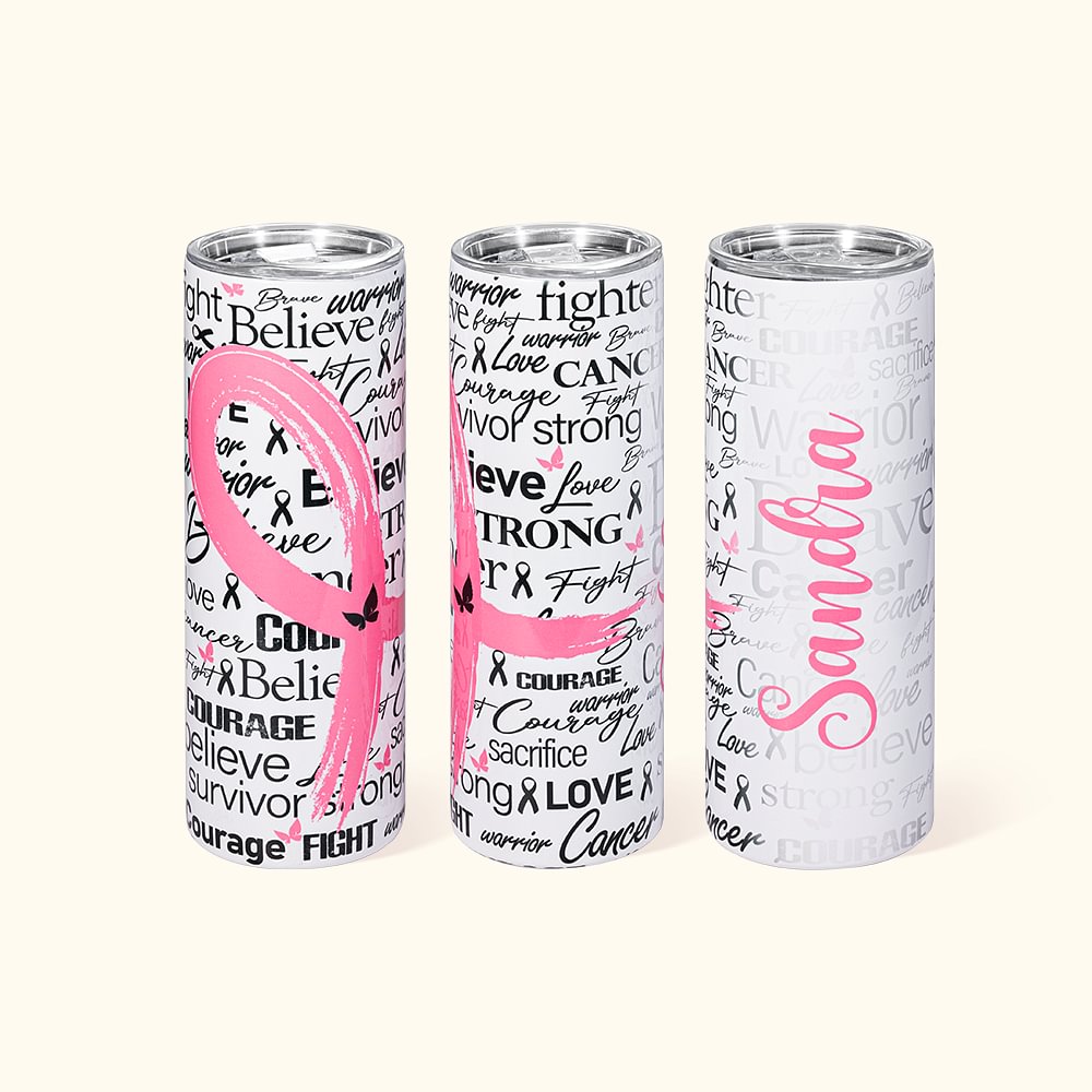 Cadeau de sensibilisation au cancer du sein personnalisé avec ruban rose, paille et couvercle Cadeau d'inspiration pour les femmes