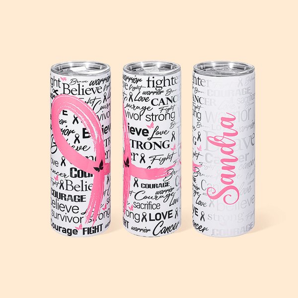 Vaso personalizado con lazo rosa 20oz con pajita y tapa para la concienciación del cáncer de mama Regalo inspirador para mujeres