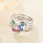 Bague de Famille en Argent Sterling Personnalisée avec Prénom et Pierres de Naissance en Fleurs Cadeau d'Anniversaire Fête des Mères pour Maman