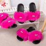 Personalized Pink and White Fashion Fluffy Faux Fur Slippers with Name Birthday Gift for Best Friend Bridesmaid