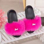 Personalized Pink and White Fashion Fluffy Faux Fur Slippers with Name Birthday Gift for Best Friend Bridesmaid