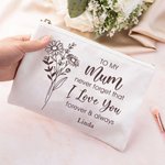 Personalised Birth Flower Bouquet Cotton Linen Cosmetic Bag with Text Mother's Day Birthday Gift for Her