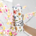 Personalisierte Aquarell Blumen 3D-Effekt Hand in Hand Namen Skinny Becher mit Strohhalm und Pinsel Mutter Geschenk für Mama Oma