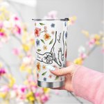 Personalised Watercolour Flowers 3D Effect Hand in Hand 20oz Tumbler with 1-9 Kid Names Straw and Brush Birthday Mother’s Day Gift for Her