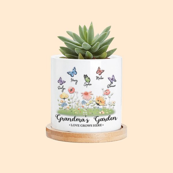 Vaso per piante in ceramica con nome personalizzato Grandma's Garden Butterfly Regali di inaugurazione per la nonna Mamma