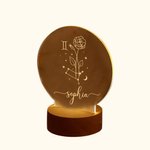 Personalisierte Geburt Blume Zodiac Name LED-Nachtlicht mit Holz Base Home Dekoration Valentinstag Geburtstag Geschenk für Paar oder Kind
