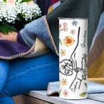 Personalisierte Aquarell Blumen 3D-Effekt Hand in Hand Namen Skinny Becher mit Strohhalm und Pinsel Mutter Geschenk für Mama Oma