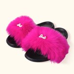 Personalized Pink and White Fashion Fluffy Faux Fur Slippers with Name Birthday Gift for Best Friend Bridesmaid