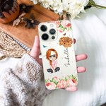 Personalizzato Carino Cartoon Personaggio Custodia per telefono con fiore di nascita e nome Festa della Mamma Regalo di compleanno per lei