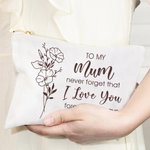 Personalised Birth Flower Bouquet Cotton Linen Cosmetic Bag with Text Mother's Day Birthday Gift for Her