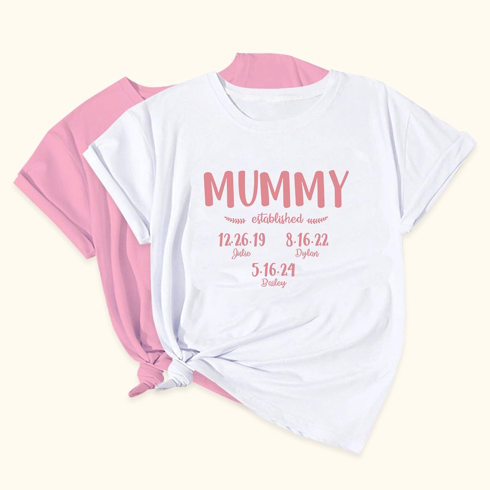 T-shirt personnalisé 100% coton avec 1-10 noms et dates Multicolore Disponible Fête des mères Cadeau d'anniversaire pour Maman Grand-mère