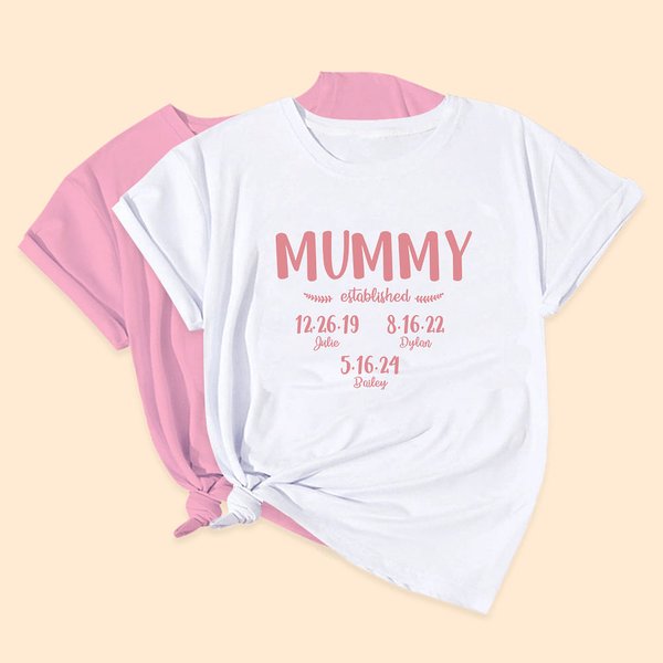 Camiseta personalizada 100% algodón con 1-10 nombres y fechas Multicolor Disponible Día de la Madre Cumpleaños Regalo para Mamá Abuela