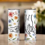 Personalisierte Aquarell Blumen 3D-Effekt Hand in Hand Namen Skinny Becher mit Strohhalm und Pinsel Mutter Geschenk für Mama Oma