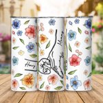 Personalisierte Aquarell Blumen 3D-Effekt Hand in Hand Namen Skinny Becher mit Strohhalm und Pinsel Mutter Geschenk für Mama Oma