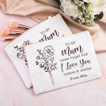 Personalised Birth Flower Bouquet Cotton Linen Cosmetic Bag with Text Mother's Day Birthday Gift for Her