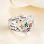 Bague de Famille en Argent Sterling Personnalisée avec Prénom et Pierres de Naissance en Fleurs Cadeau d'Anniversaire Fête des Mères pour Maman