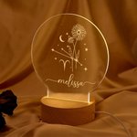 Personalisierte Geburt Blume Zodiac Name LED-Nachtlicht mit Holz Base Home Dekoration Valentinstag Geburtstag Geschenk für Paar oder Kind